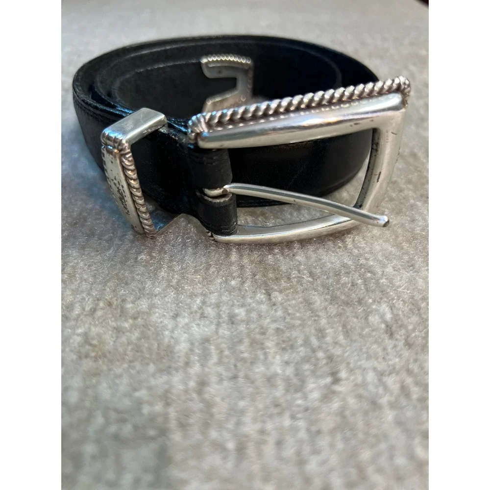 Brighton Leather Belt Womens 30 Black Silver Western Rope Buckle Cowgirl Boho